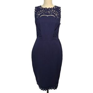 Ted Baker‎ Verita Dress Navy Blue Cutout Yoke Sheath Sleeveless Exposed Zip 2